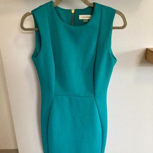 Calvin Klein Teal Bodycon Work Dress with Gold Zipper